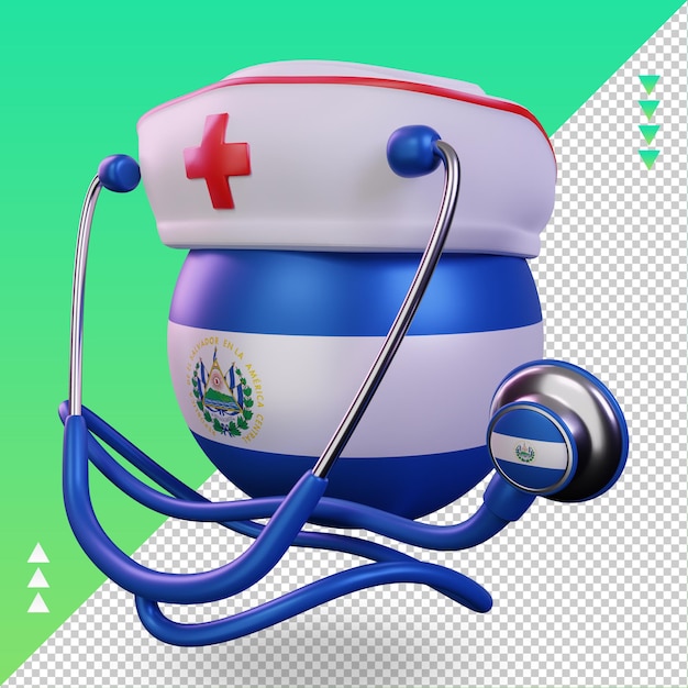 PSD 3d день медсестры рендеринг флага сальвадора вид справа