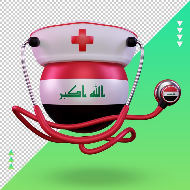 PSD 正面図をレンダリングする3d看護師の日イラクの旗