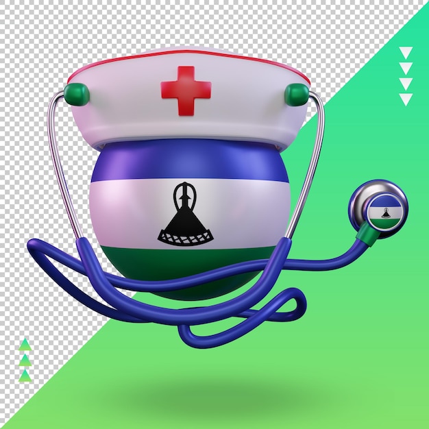 3d nurse day lesotho bandiera rendering vista frontale