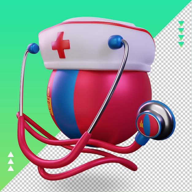 3d nurse day Mongolia flag rendering right view