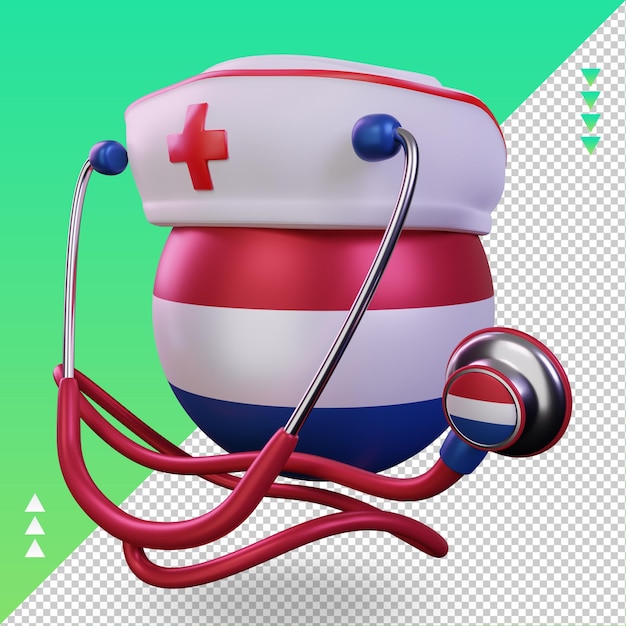 Giornata dell'infermiera 3d bandiera dei paesi bassi che rende la vista giusta