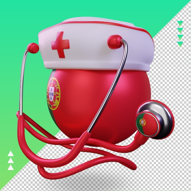 PSD 3d nurse day portugal flag rendering right view
