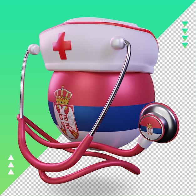 PSD 3d giorno dell'infermiera serbia bandiera rendering vista a destra