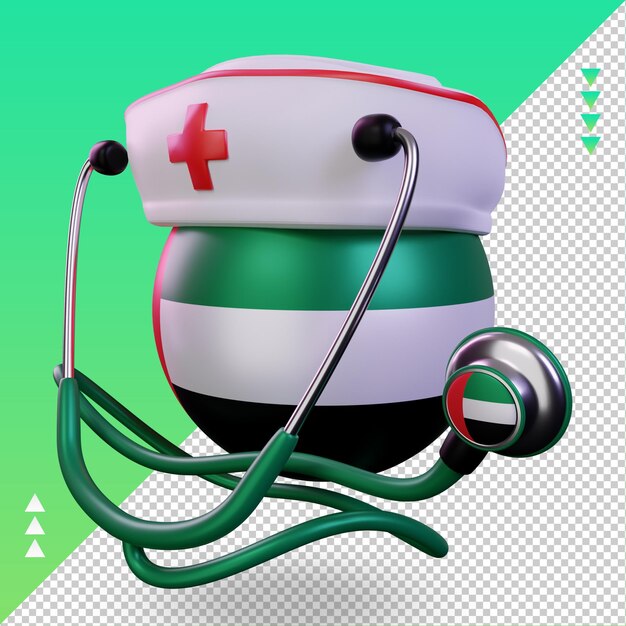Giornata dell'infermiera 3d bandiera degli emirati arabi uniti che mostra la vista di destra