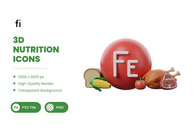 PSD 3d nutrition illustration iron