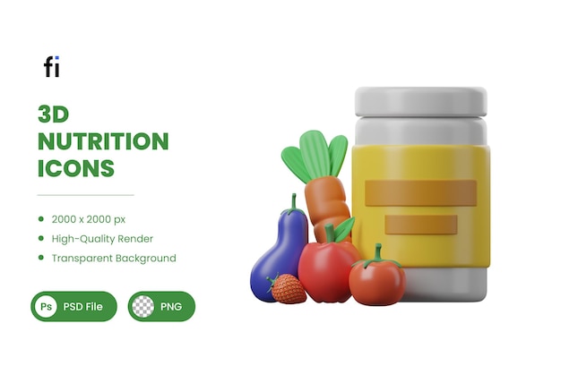 PSD illustrazione nutrizionale 3d superfoods mix