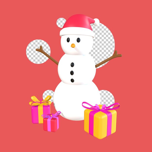 PSD 3d object gift snowman ilustration