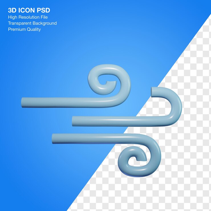 PSD значок 3d-объекта для погоды с иллюстрацией ветреного состояния