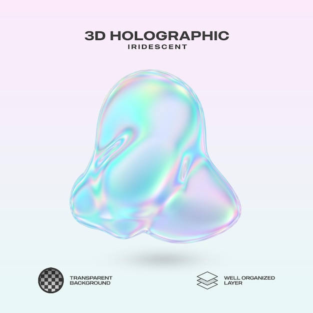 PSD 3d object iridescent trasparent isolated background png