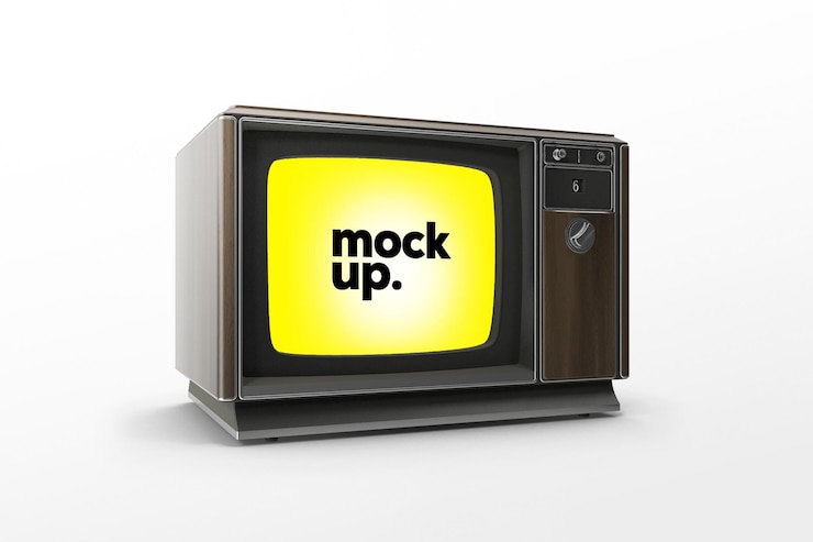 PSD 3d object psd old tv template mockup editable background color