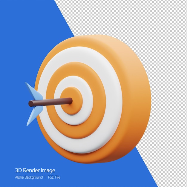 白で隔離の矢印アイコンとダーツボードの3Dオブジェクトレンダリング。