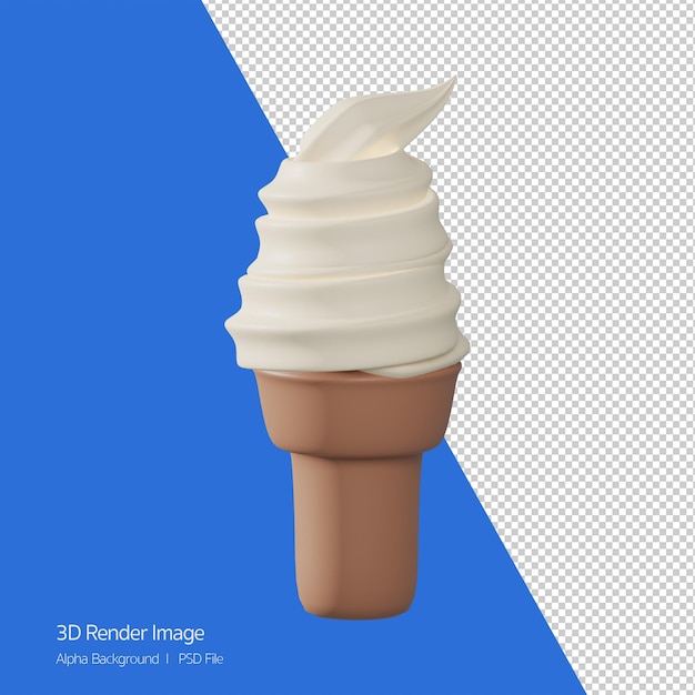 3d object Rendering icon of icecream on cone, softserve vanilla flavor.