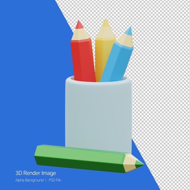 分離された色鉛筆アイコンの3dオブジェクトレンダリング。