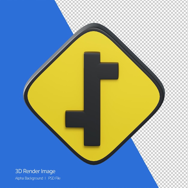 PSD 3d object rendering of traffic sign. offset road junction, left and right