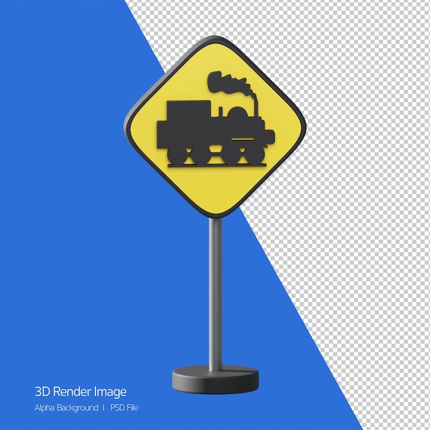 PSD 3d object rendering of traffic sign. railway crossing without gates