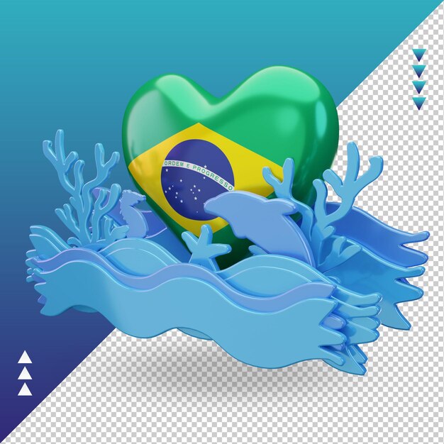 3d oceaan dag brazilië liefde vlag rendering juiste weergave