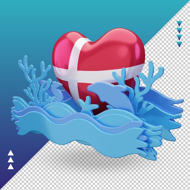 3D oceaan dag Denemarken liefde vlag rendering juiste weergave