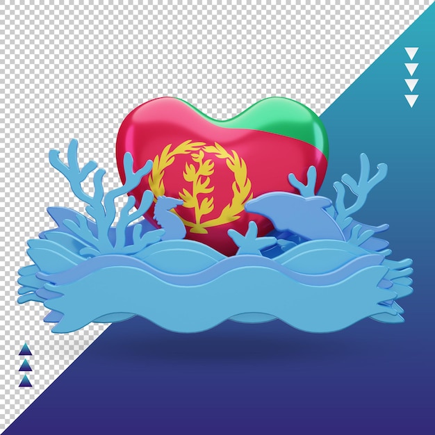 PSD 3d oceaan dag eritrea liefde vlag rendering vooraanzicht