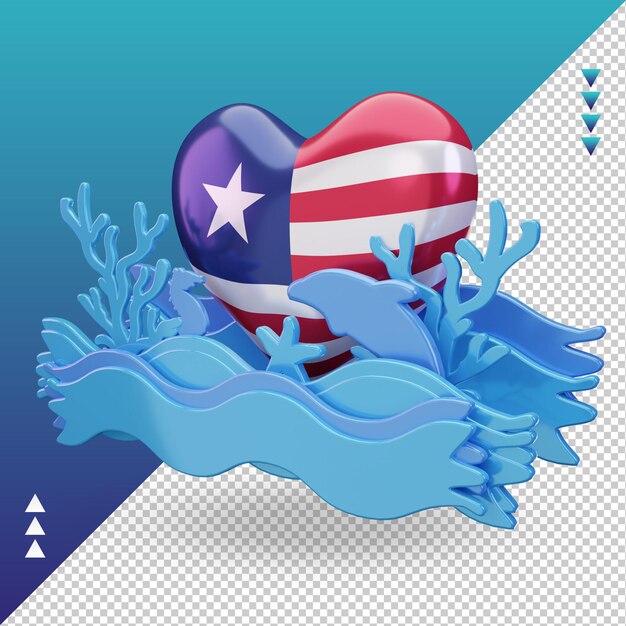 PSD 3d oceaan dag liberia liefde vlag rendering juiste weergave