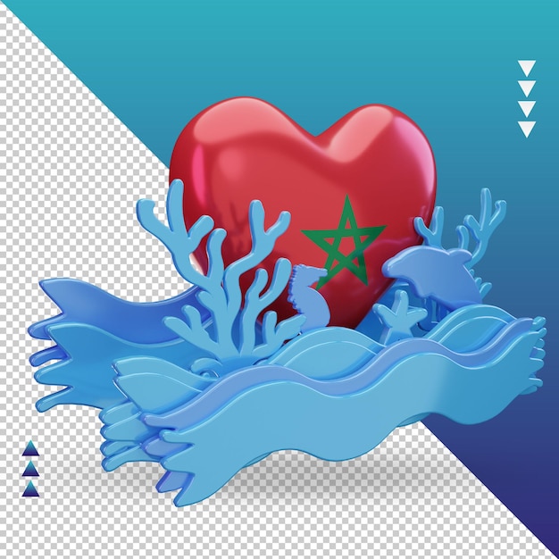 PSD 3d-oceaan dag marokko liefde vlag weergave linker weergave