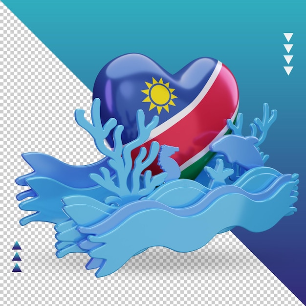 PSD 3d oceaan dag namibië liefde vlag rendering linker weergave