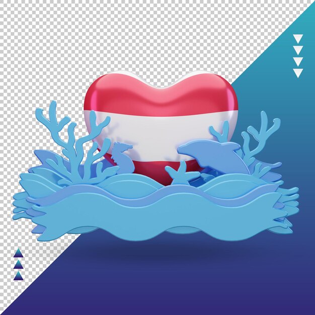 3d ocean day austria amore bandiera rendering vista frontale