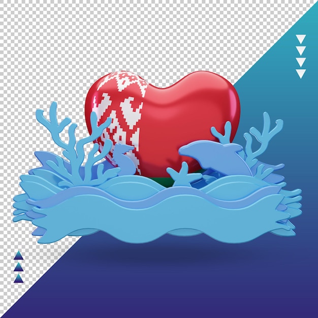 PSD 3d ocean day belarus love flag rendering front view