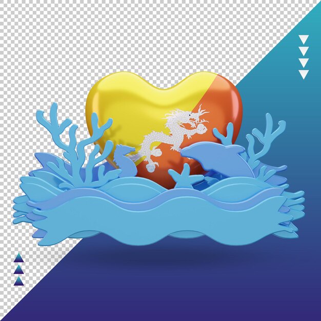 3d ocean day bhutan love flag rendering front view