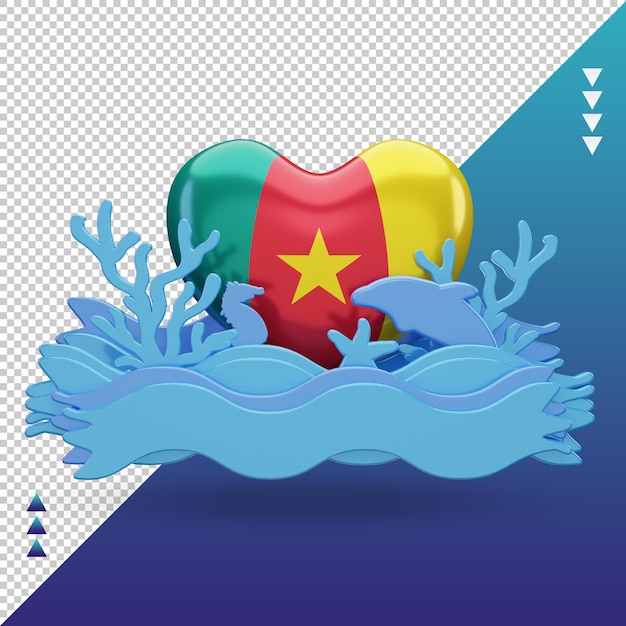 PSD 3d ocean day cameroon love flag rendering front view