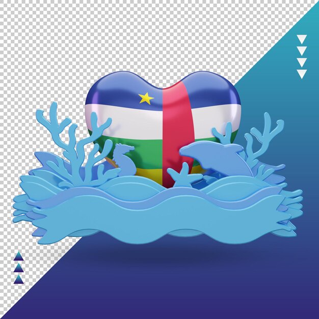 PSD 3d ocean day repubblica centrafricana amore bandiera rendering vista frontale