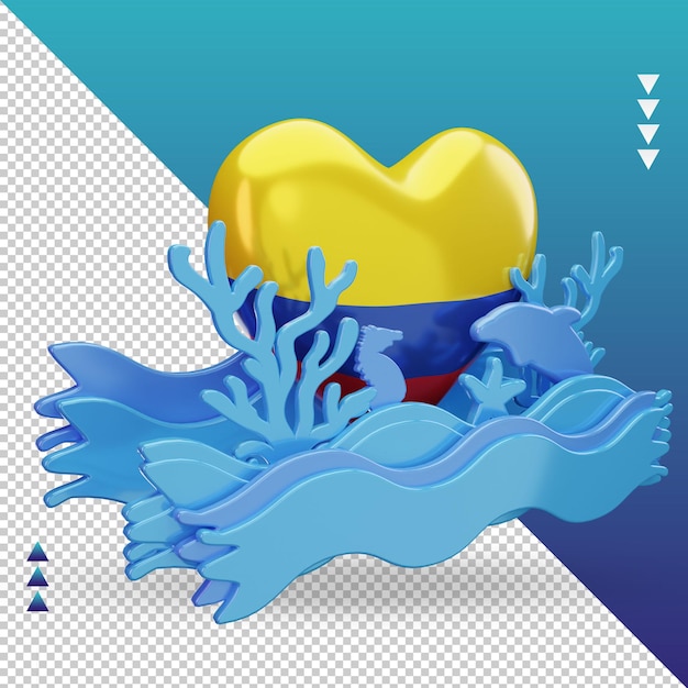 PSD 3d ocean day colombia love flag rendering vista sinistra