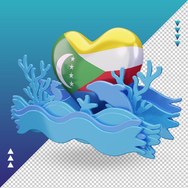 PSD 3d ocean day comore love flag rendering vista destra