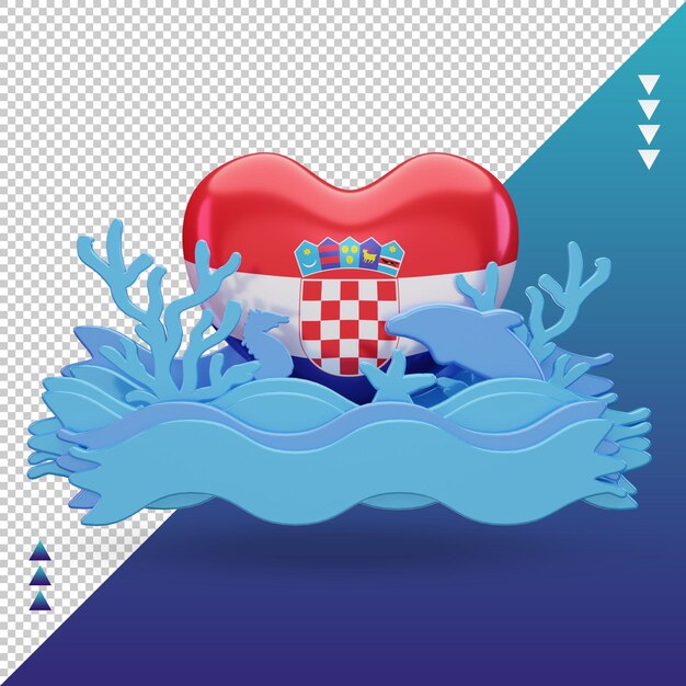 PSD 3d ocean day croazia amore bandiera rendering vista frontale