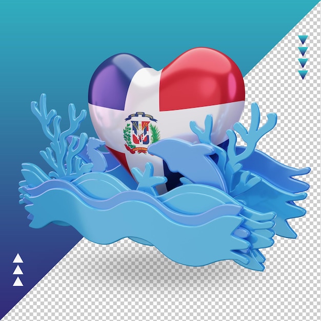 PSD 3d ocean day dominican republic love flag rendering right view