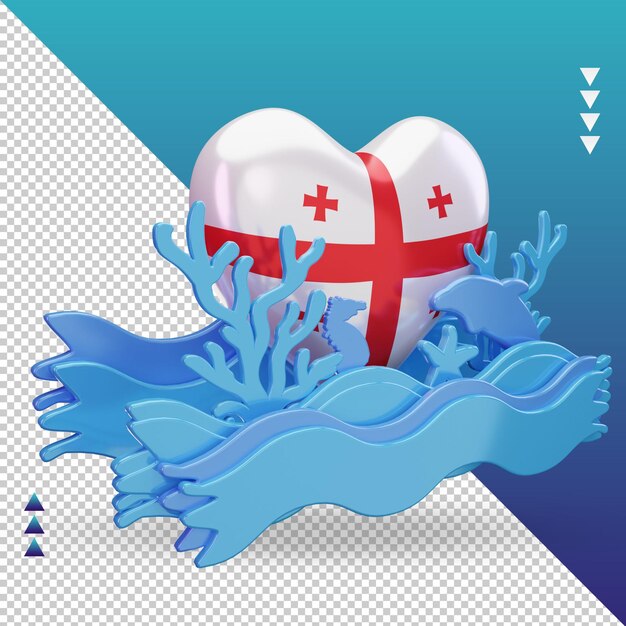 3d ocean day georgia love flag rendering left view