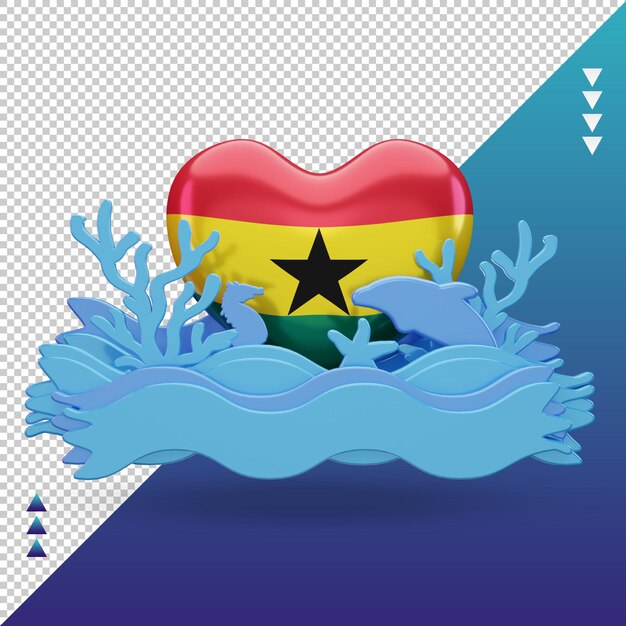 PSD 3d ocean day ghana love flag rendering vista frontale