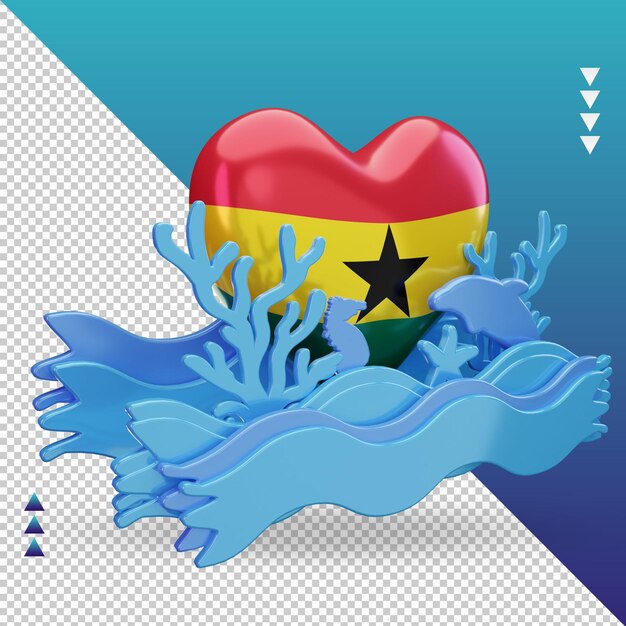 PSD 3d ocean day ghana love flag rendering vista sinistra