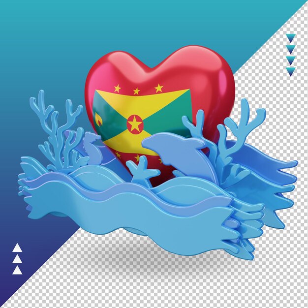 PSD 3d ocean day grenada love flag rendering right view