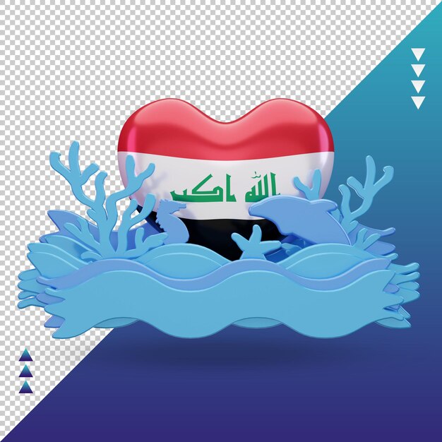 PSD 3d ocean day iraq amore bandiera rendering vista frontale