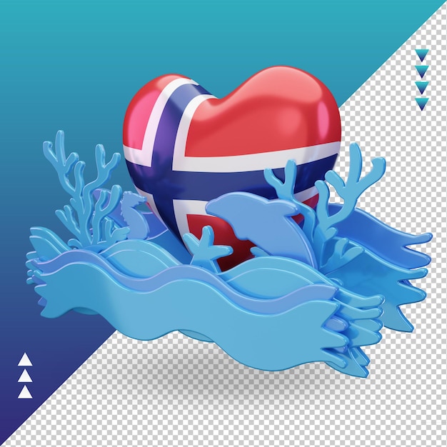 3d ocean day norway love flag rendering right view