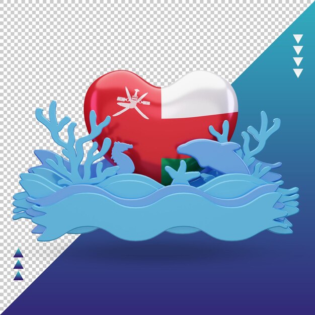 PSD 3d ocean day oman love flag rendering front view