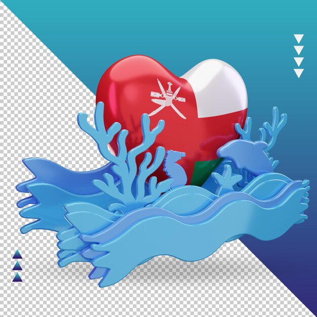 PSD 3d ocean day oman love flag rendering left view