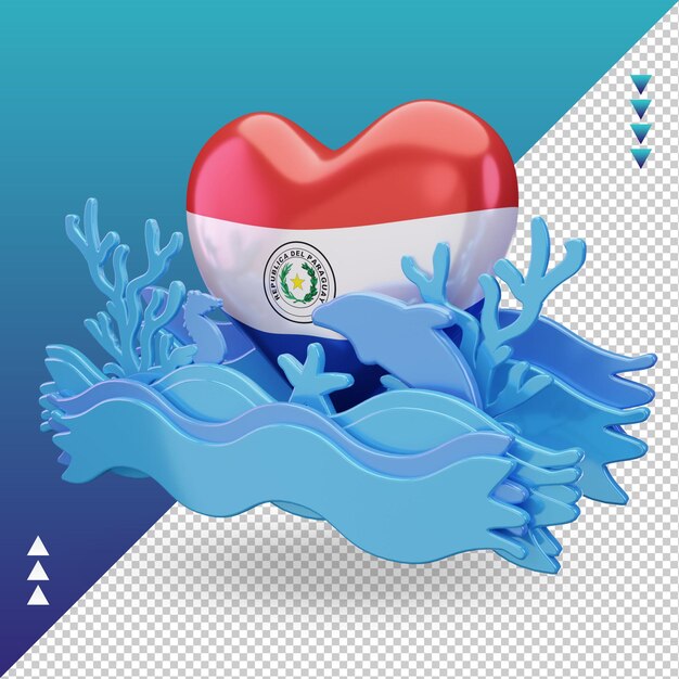 3d ocean day paraguay love flag rendering right view