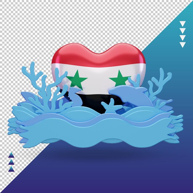 PSD 3d ocean day siria amore bandiera rendering vista frontale
