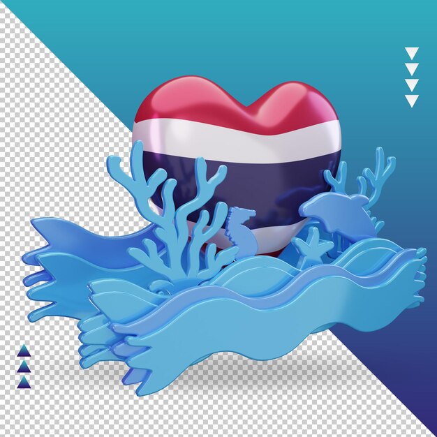 PSD 3d ocean day thailand love flag rendering left view