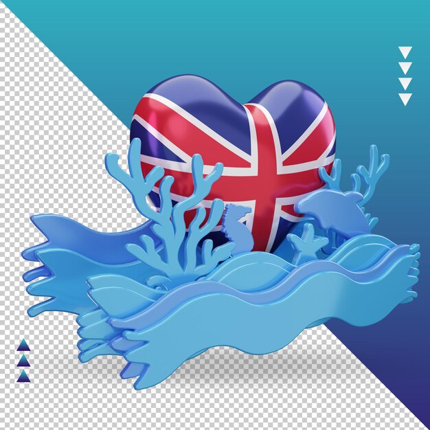 3d ocean day united kingdom love flag rendering left view