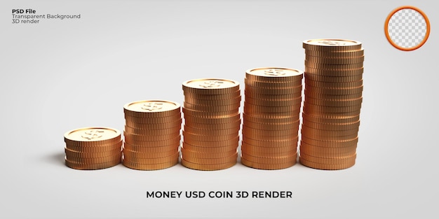 PSD 3d золотая монета в долларах сша png 3d rich