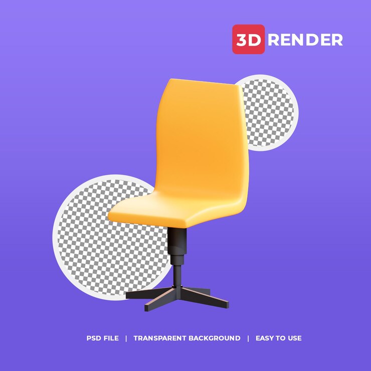 3d office chair icon with transparent background