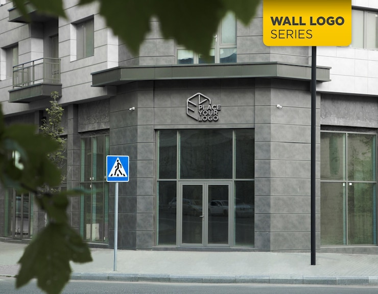 PSD 3d office door sign logo mockup