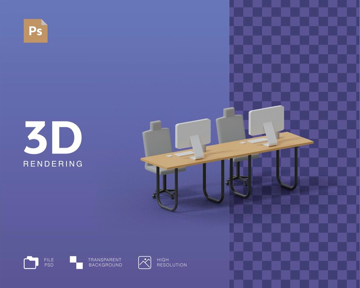 PSD 3d визуализация офисной иллюстрации